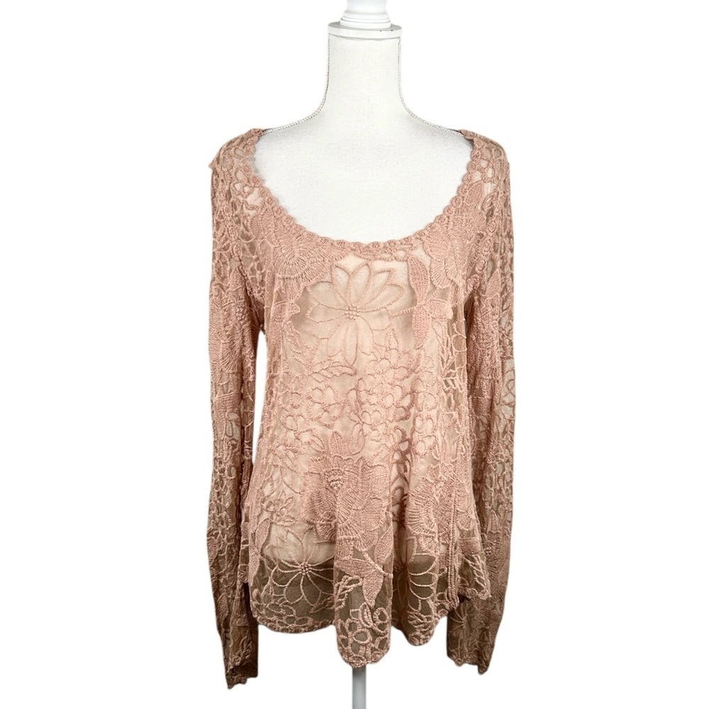 Bobeau‎ Mauve Pink Floral Boho Embroidered Hippie Festival Indie Top Size Large
